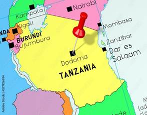 Tanzania, Dodoma - capital city, pinned on political map Stock Illustration | Adobe Stock